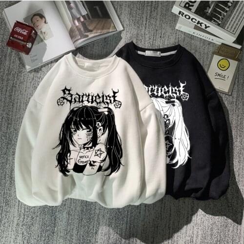 Japanese anime Hoodie Women Oversized Emo Punk Harajuku winter Top Dark Aesthetic Fairy Grunge Alt Plus Size Alternative Hoodie