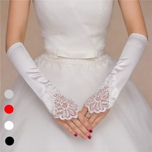 Women Fingerless Bridal Gloves Elegant Beading Sequins Elbow Length White Ivory Red Glove Wedding Accessories Wholesale GV003
