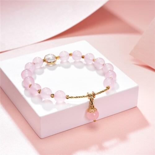 New 6 Style Natural Stone Crystal Jewelry Women Charm Chain Round Beads Cute/Romantic Strand Pendant Bracelet 7.5inch Y819