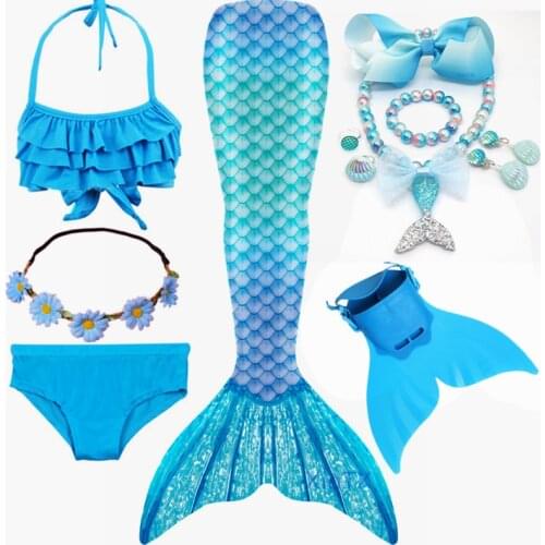 The Little Mermaid Tails Cosplay Halloween Swimsuit Girls Swimming Bating Suit Mermaid Costume Swimsuit Can Add Monofin Fin
