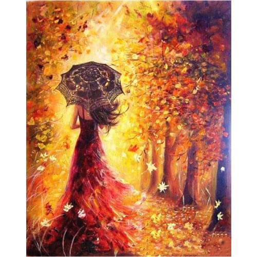 Umbrella girl Autumn Landscape DIY Painting By Numbers Kits Coloring Paint By Numbers Modern Wall Art Picture Gift