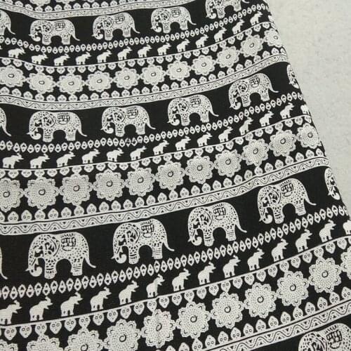 100% Cotton viaPhil Thick & Tough White Black Elephant Printed Cotton Canvas Fabric Animal Fabric Party Home Decor