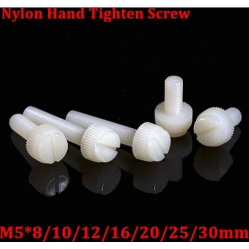 100pcs M5 Nylon hand tighten Screw Plastic Slotted Knurled screws antirust insulation Screw Bolts M5*8/10/12/16/20/25/30mm