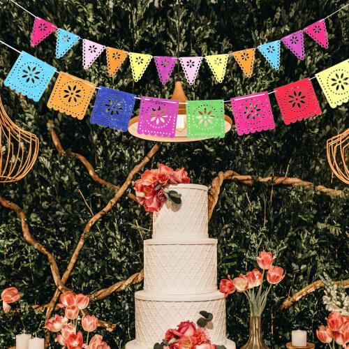 2 Sets Paper Bunting Garland Banners Flags Mexican Pinata Party Hanging Ornament Decorative Banner Party Decoration