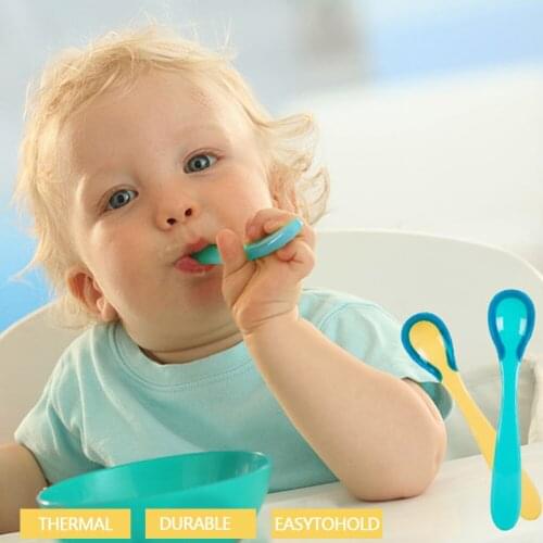 2pcs/set Baby Temperature Sensing Spoon Safety Silicone Feeding Flatware Spoon for Baby Self Feeding Infant Kids Baby Dishes