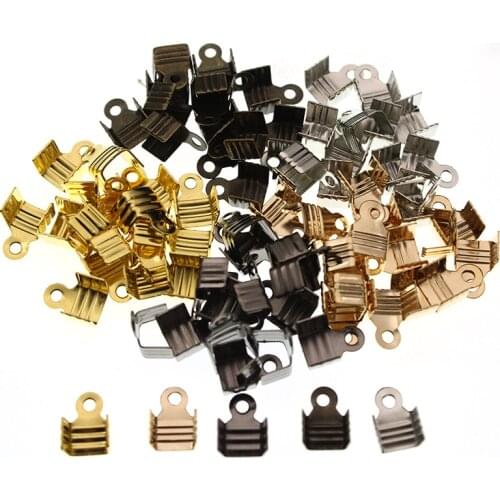200pcs/lot Cord End Tip Fold Crimp beads cove clasps Cord End Caps String Ribbon leather Clip Foldover For Necklace Connectors