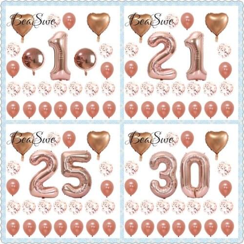 24pcs Large Size 40inch rose gold Foil Number Balloon with metallic heart round confetti latex balls birthday party Decor Globos