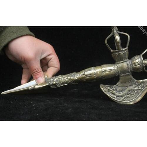 31cm Collect Chinese Old Bronze Handmade dagger weapon Fa Qi Faqi Sculpture