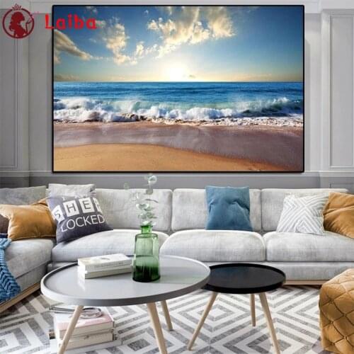 Diamond Embroidery Natural scenery, sunset beach Full Square round Diamond Mosaic Rhinestones Painting Cross Stitch Wall Decor