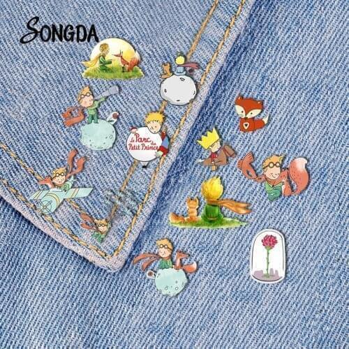 Planet The Little Prince Fox Rose Pin Classical Fairy Tale Brooch Le Petit Prince Patches Denim Shirt Pin Badge Wholesale
