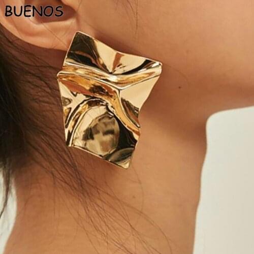 BUENOS 2019 Womens Fashion Earrings Personality Vintage Geometric Irregular Originality Big Drop Metal Stud Earrings Jewelry