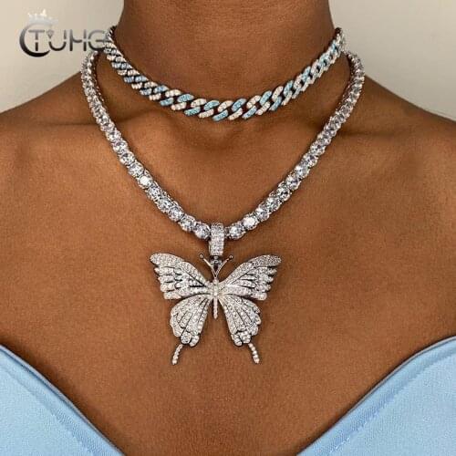 6/8/9mm Micro Pave Miami Cuban Link Chain Necklace Full Of Crystal Luxury Bling Choker Jewelry Iced Out Punk Women Men Chains