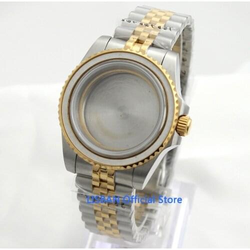 40mm Gold Plated Watch Case Sapphire Glass Jubilee Strap Fit ETA 2836 MIYOTA Movement