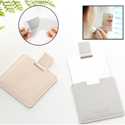 PU Leather Cover Mini Shatter Proof Card Pocket Unbreakable Cosmetic Mirror