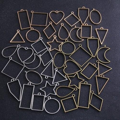 14pcs/lot 7 Color Assorted Geometric Hollow Pressed Flower Frame Pendant Resin Jewelry Making Bezel Mold