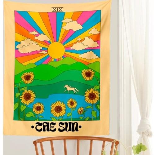 Tarot Card Tapestry Wall Hanging Moon Phase Mandala Tarot Card Tapestries Bedroom Bedspread Throw Cover Sun Moon Wall Decor