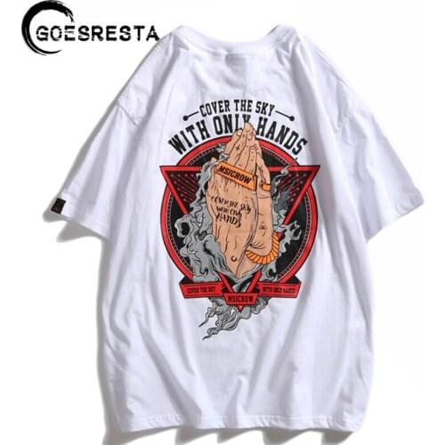 GOESRESTA Summer Cotton Hip Hop T Shirt Men Streetwear Harajuku Bergamot print Tshirt Short Sleeve Fashion Loose Men T-shirt