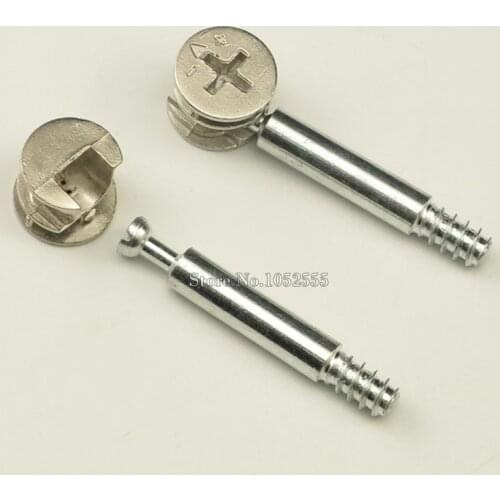 100Set 2 in 1 Furniture Connecting Fittings Nut Bolt set Cam Bed Wardrobe Fitting Eccentric Wheel + Self-tapping Iron Rod K296