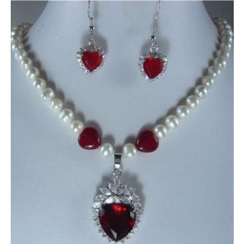 Womens Wedding Beautiful heart-shaped gem pearl necklace earring set new-jewelry moda real new-jewelry new-jewelry