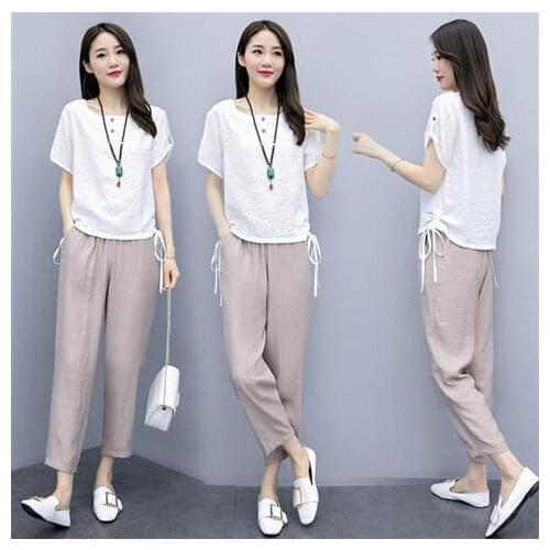 Lady Suit Summer Spring Mother Suit Set Large Size Middle Age Women Clothes 2 Piece Set Women Long Sleeve Top and Pants W243