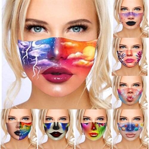 1pcs fashion printed mouth mask washable reusable Fabric cotton dust mask masquerade bar party face mask cosplay accessory prop