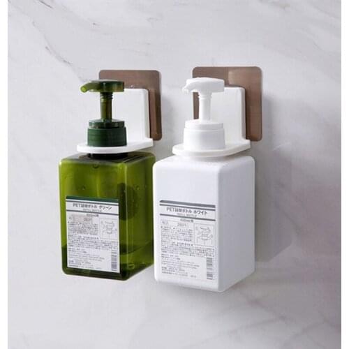 2pcs Wall Mount Soap Shampoo Shower Gel Dispenser Bottle Holder Hook Punch Free Hanging Hanger Bathroom Strong Suction Cup Hook