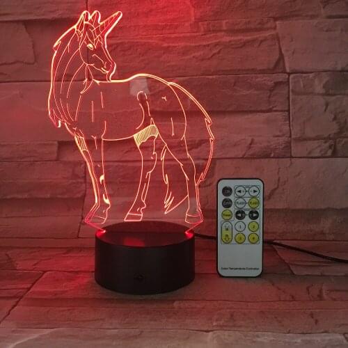 Cartoon Animal Unicorn Night Light 3D USB touch switch Remote Control Acrylic 7 Color Gradient Atmosphere Lamps Lighting 3D-641