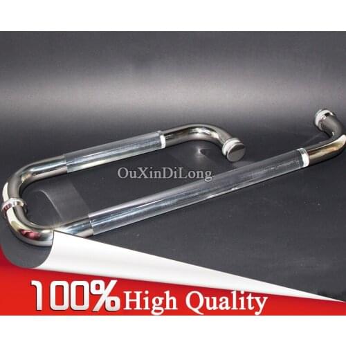 NEW 1Pair 304 Stainless Steel+Crystal Frameless Shower Bathroom Glass Door Handles L Shape Pull / Push Handles Towel Bar Chrome