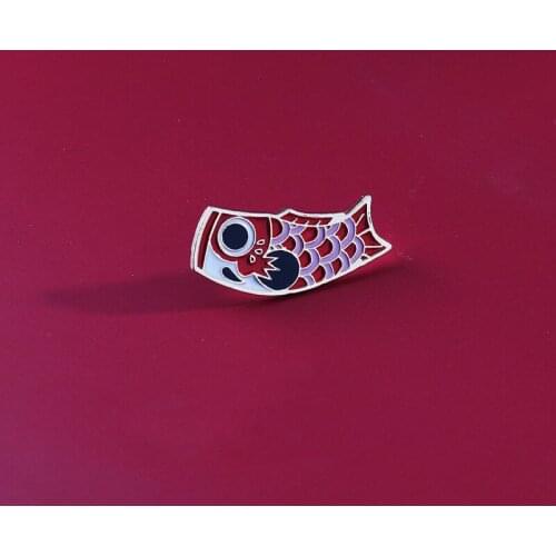 Novelty Japanese Colorful Carp Koi Flag Enamel Pin Brooch Clothes Shirt Metal Lapel Pins Badges Backpack Decorative Accessories