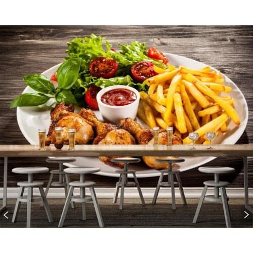 Roast Chicken Potato Vegetables Plate Food wallpaper mural papel de parede for living room kitchen fast food shop restaurant bar