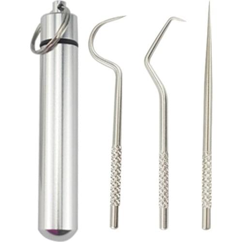 Portable Toothpick Set Outdoor Stainless Steel Toothpick And Toothpick Holder Portable Rust-resistance Outdoor Tooth Pick Tools