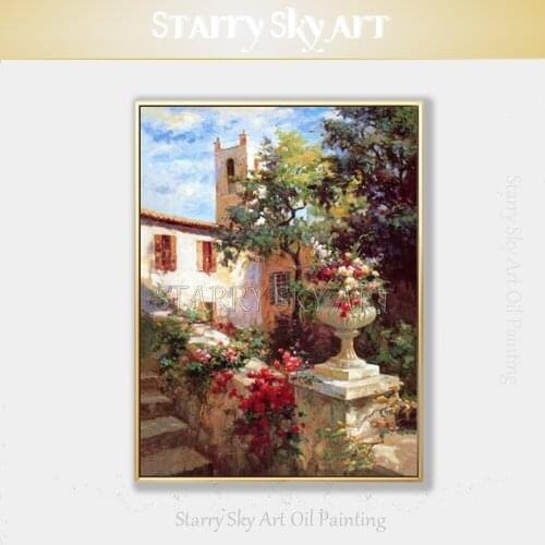 Professional Artist Pure Hand-painted High Quality Impressionist Europe Landscape Oil Painting Beautiful Courtyard Oil Painting