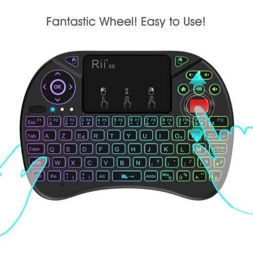 Rii X8 Mini Wireless Keyboard Wireless AZERTY French Keyboard with Touchpad Changeable Color LED Backlit Li-ion Battery For TV