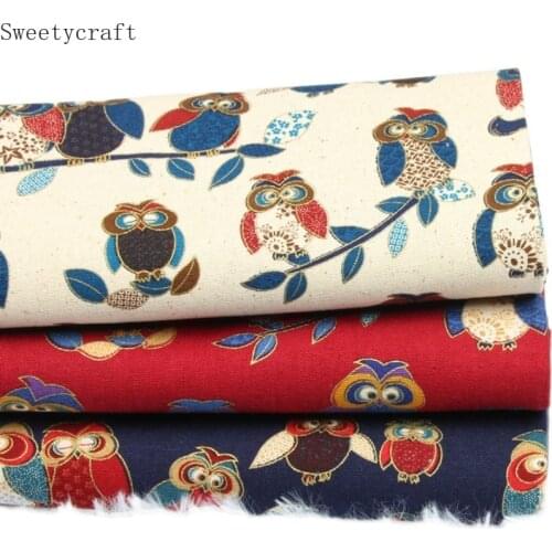 110x45cm Thick Cotton Fabric Cartoon Owl Leaves Printed Cloth Sewing Bag Garment Quilting Fabrics For Patchwork Needlework DIY