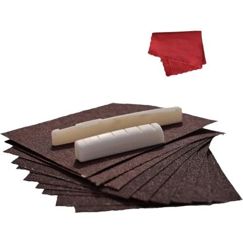 Tooyful String Instrument Accs Buffalo Bone Saddle Nuts & Cleaning Cloth with 9Pcs Sand Paper for Guitar Maintianance