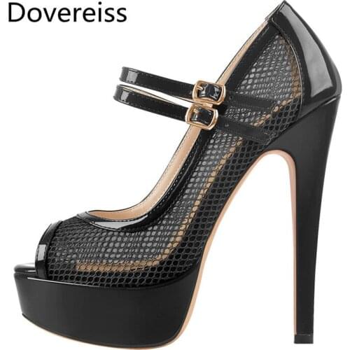 Dovereiss Fashion Womens Shoes summer Mesh consice red Elegant Peep toe Buckle Party shoes platform sandals Party shoes 34-46