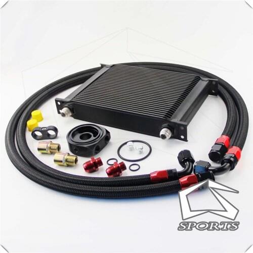 Universal 28 Row 10AN Aluminum Engine Transmission Oil Cooler+black adapter Kit