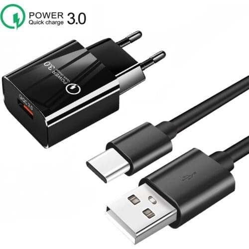 QC 3.0 Mobile Phone USB Charger For Xiaomi Mi Poco F3 M3 X3 NFC Samsung Galaxy S21 S20 FE Note 20 Ultra S10 S9 USB Type-c Cable