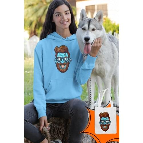 Angemiel Wear Entel Zombie Blue Women 'S Hooded Sweatshirt With Bag Kombin