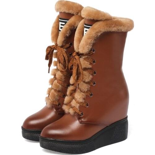 New Snow Boots Women Winter Warm -40 Shoes Wedges High Heels Ankle Boots Female Fur High Boots Platforms Shoes Woman