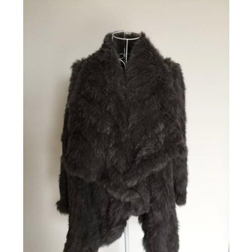 New fashion genuine real natural knitted rabbit fur coat women knit fur jacket female winter jacket outwear
