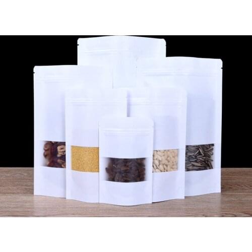 1000pcs/lot 9*13cm white kraft paper bags stand up Zipper/zip lock packaging bag with window PE inside kraft paper pouch