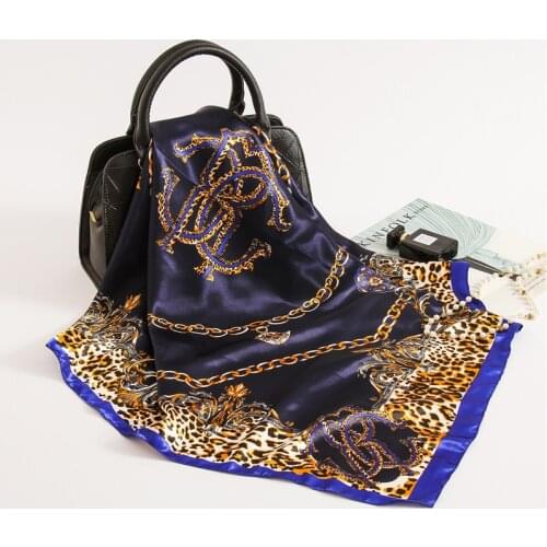 Large Hijab Scarves For Women Fashion Print Silk Satin Scarf Female 90cmx90cm Luxury Brand Square Shawls Head Scarfs For Ladies