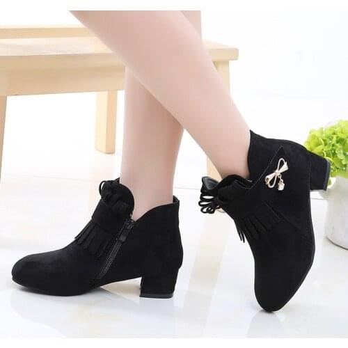 High Heels Flower Kid Boot Girl Shoes For Children Warm Winter Autumn Red Ankle Boots Sneakers Suede 3 4 5 6 7 8 9 10 11 12 Year