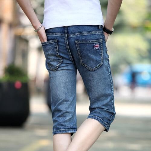 Top quality 2020 Fashion British Embroidery Casual Denim breeches Calf Length Pants hip hop streetwear Capri jeans masculina