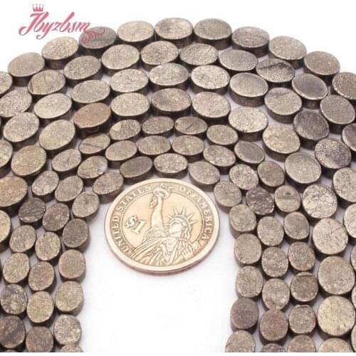 6x8mm 8x10mm Flat Oval Silvers Gray Pyrite Beads Natural Stone Spacer Beads for DIY Wome Necklace Bracelet Jewelry Making 15"