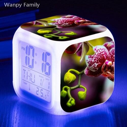 Butterfly orchid alarm clock Glowing LED Color Change Digital alarm clock For Kids room multifunction electronic watches clock