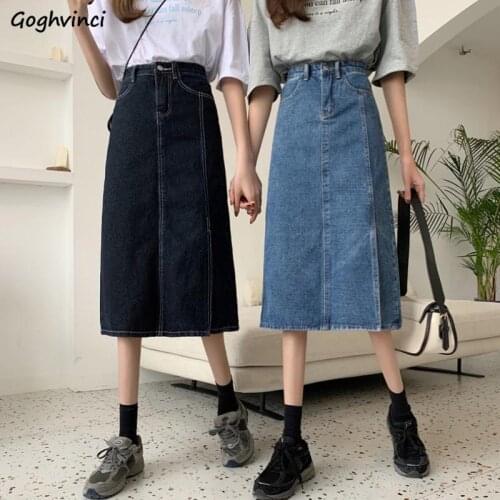 Long Denim Skirts Women Vintage High Waist A-line Elegant Summer Side-slit Korean Style Teen Girls Trendy All-match Slim Saias