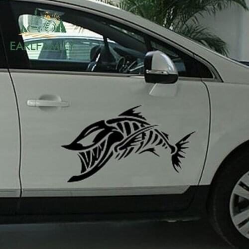 EARLFAMILY 2x Terrible Shape Skeleton Fish Heart Is How Small Funny Car Stickers Door Kayak Canoe Car Cover Vinyl Decal 9 Colors