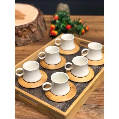 Porcelain Coffee Cup And Bamboo Underlay Harmony Suit Bamboo 6 Personality Coffee Team 12 Piece Set Gift Coffee Espresso Set